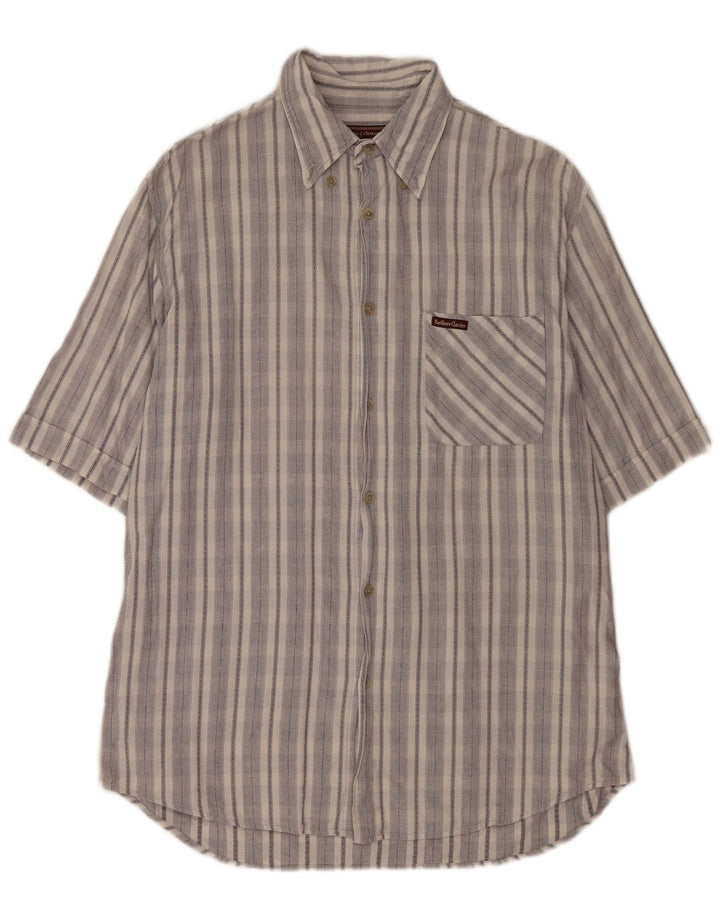 Marlboro Classics Mens Short Sleeve Shirt XL Grey Striped Cotton