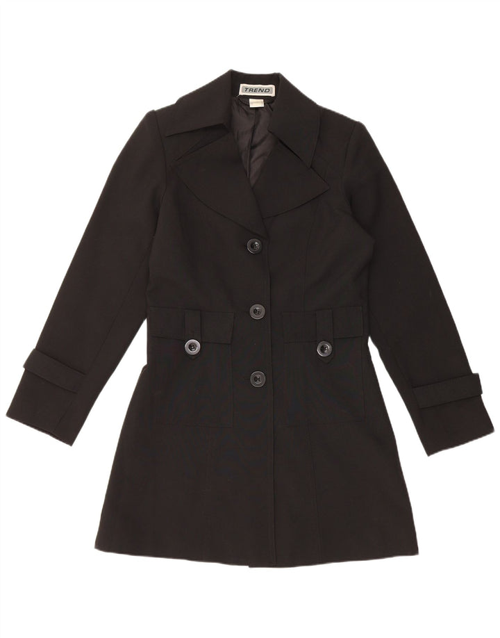 Trend Womens Trench Coat UK 10 Small Black Polyester