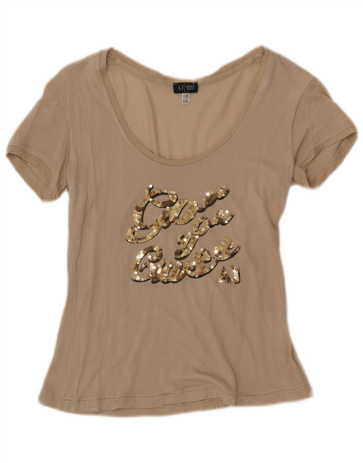 ARMANI JEANS Womens Graphic T-Shirt Top EU 42 Large Beige