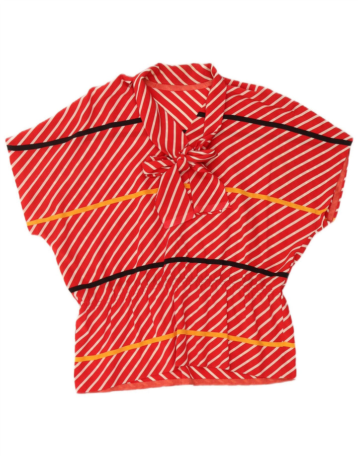 VINTAGE Womens Front Tie Blouse Top UK 16 Large Red Striped