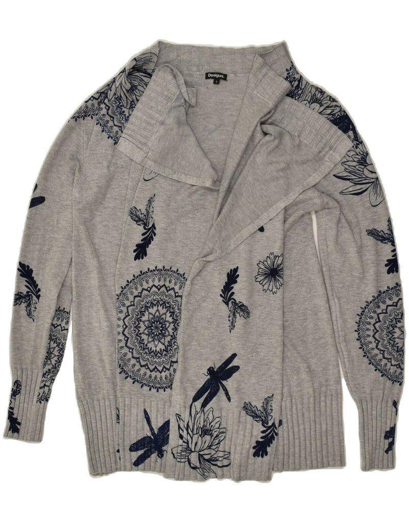 DESIGUAL Womens Cardigan Sweater UK 10 Small Grey Floral Viscose | Vintage Desigual | Thrift | Second-Hand Desigual | Used Clothing | Messina Hembry 