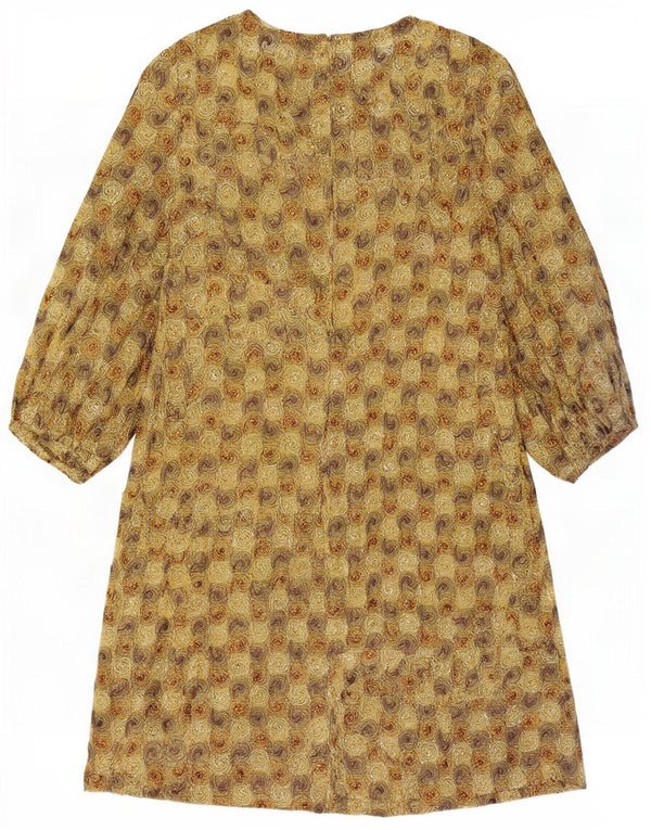 Vintage Womens 3/4 Sleeve A-Line Dress UK 16 Large Khaki Paisley