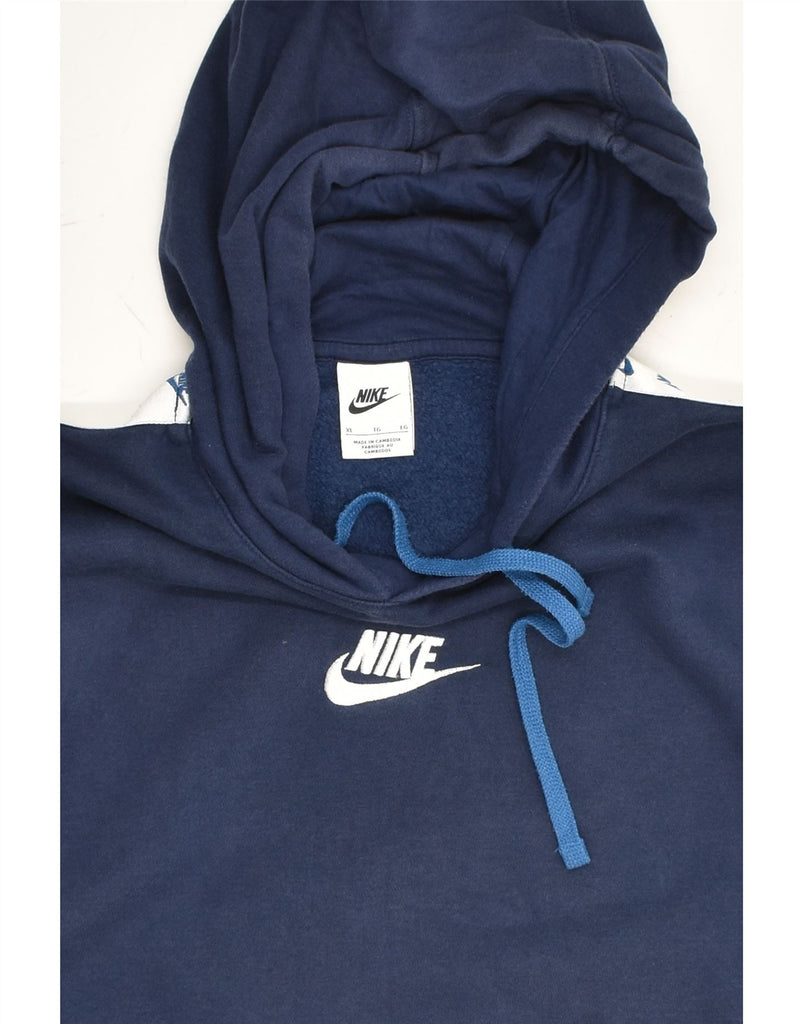 NIKE Mens Tall Graphic Hoodie Jumper XL Navy Blue Cotton | Vintage Nike | Thrift | Second-Hand Nike | Used Clothing | Messina Hembry 