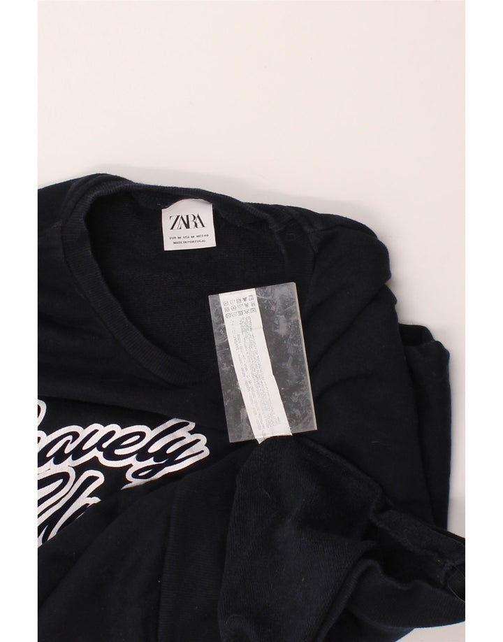 ZARA Mens Graphic Sweatshirt Jumper Medium Navy Blue Cotton Vintage Zara and Second-Hand Zara from Messina Hembry 