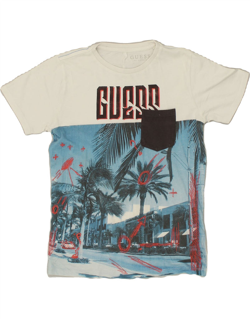 GUESS Boys Graphic T-Shirt Top 11-12 Years White Cotton Hawaiian | Vintage Guess | Thrift | Second-Hand Guess | Used Clothing | Messina Hembry 