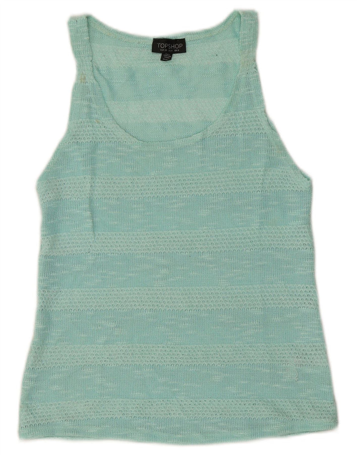 Topshop Womens Vest Top UK 8 Small  Turquoise Striped Polyester