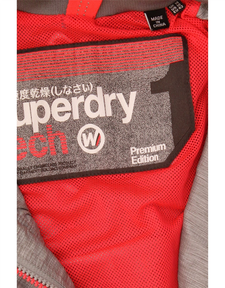 Superdry Womens Hooded Rain Jacket UK 14 Large  Grey Flecked