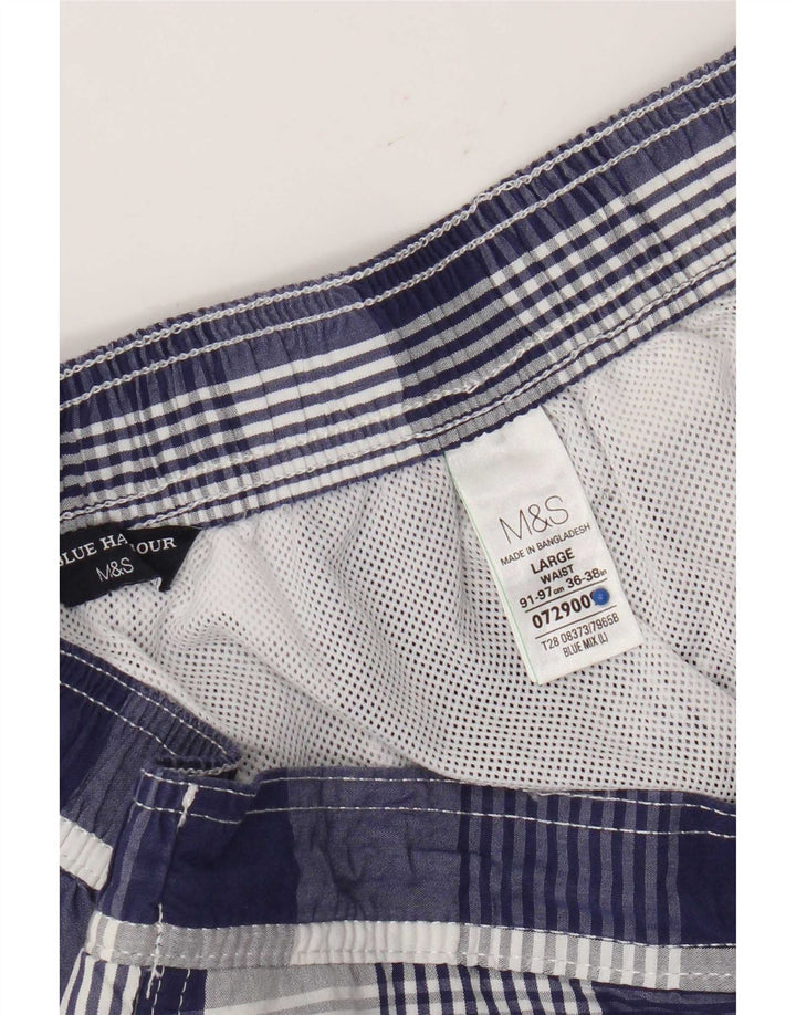 Marks & Spencer Mens Blue Harbour Swimming Shorts Large  Blue Check Cotton