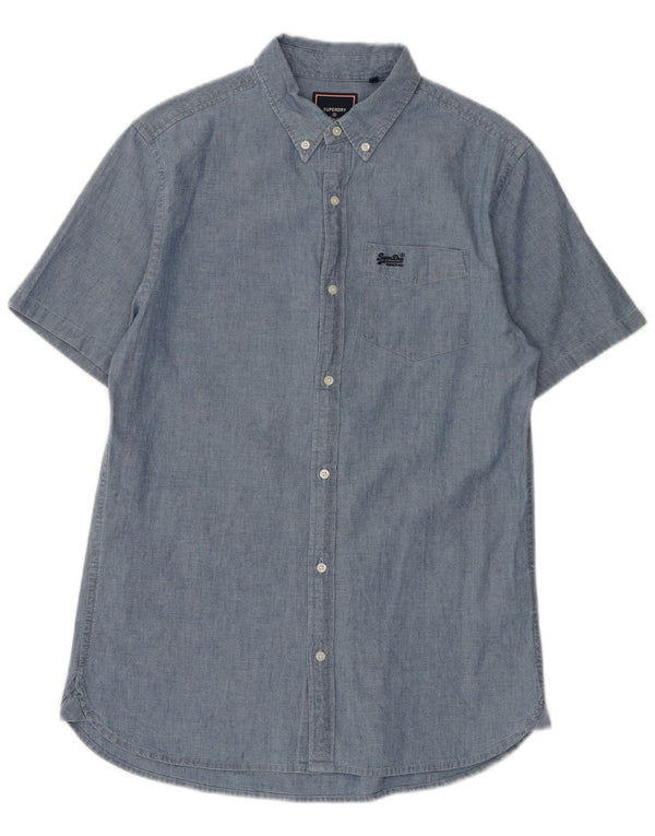Superdry Mens Short Sleeve Shirt Small Blue Cotton