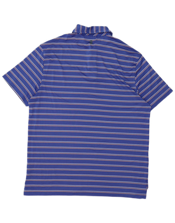 IZOD Mens Golf Polo Shirt Large Blue Striped Polyester
