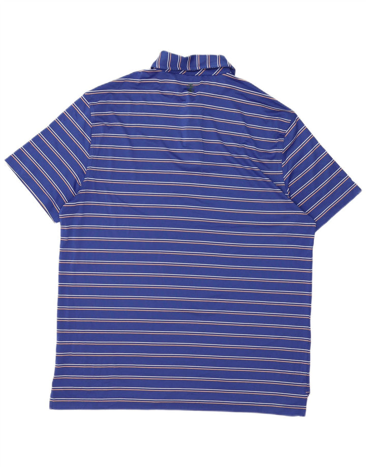 IZOD Mens Golf Polo Shirt Large Blue Striped Polyester