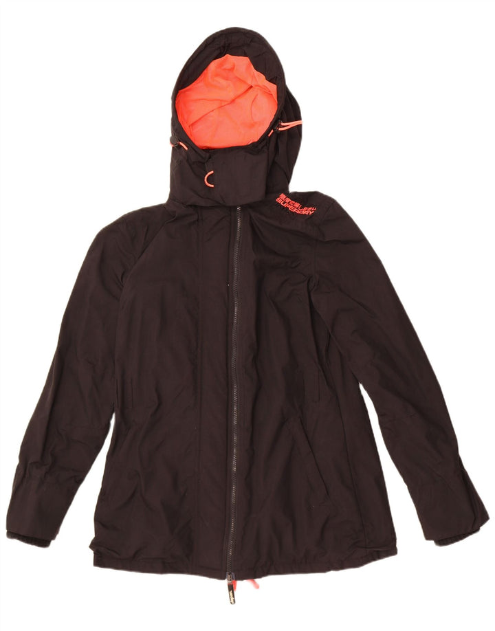 Superdry Womens The Windmac Hooded Rain Jacket UK 14 Medium Black Nylon