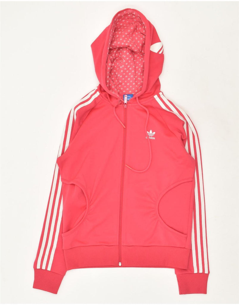 ADIDAS Womens Graphic Zip Hoodie Sweater UK 10 Small Pink Polyester | Vintage Adidas | Thrift | Second-Hand Adidas | Used Clothing | Messina Hembry 