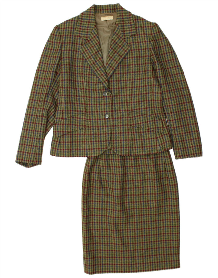 Vintage Womens 2 Button 2 Piece Skirt Set UK 12 Medium W26  Khaki Check