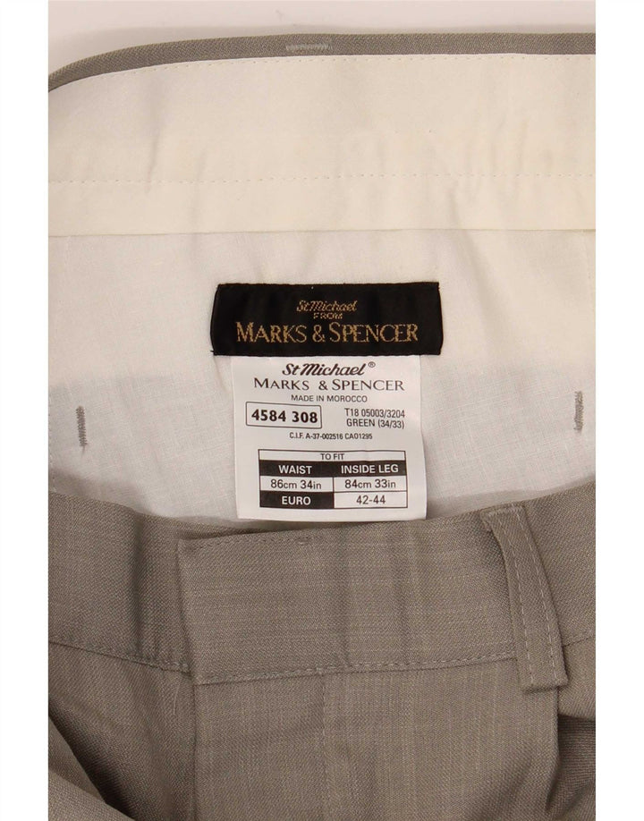 Marks & Spencer Mens Pegged Casual Trousers W34 L33 Green Polyester