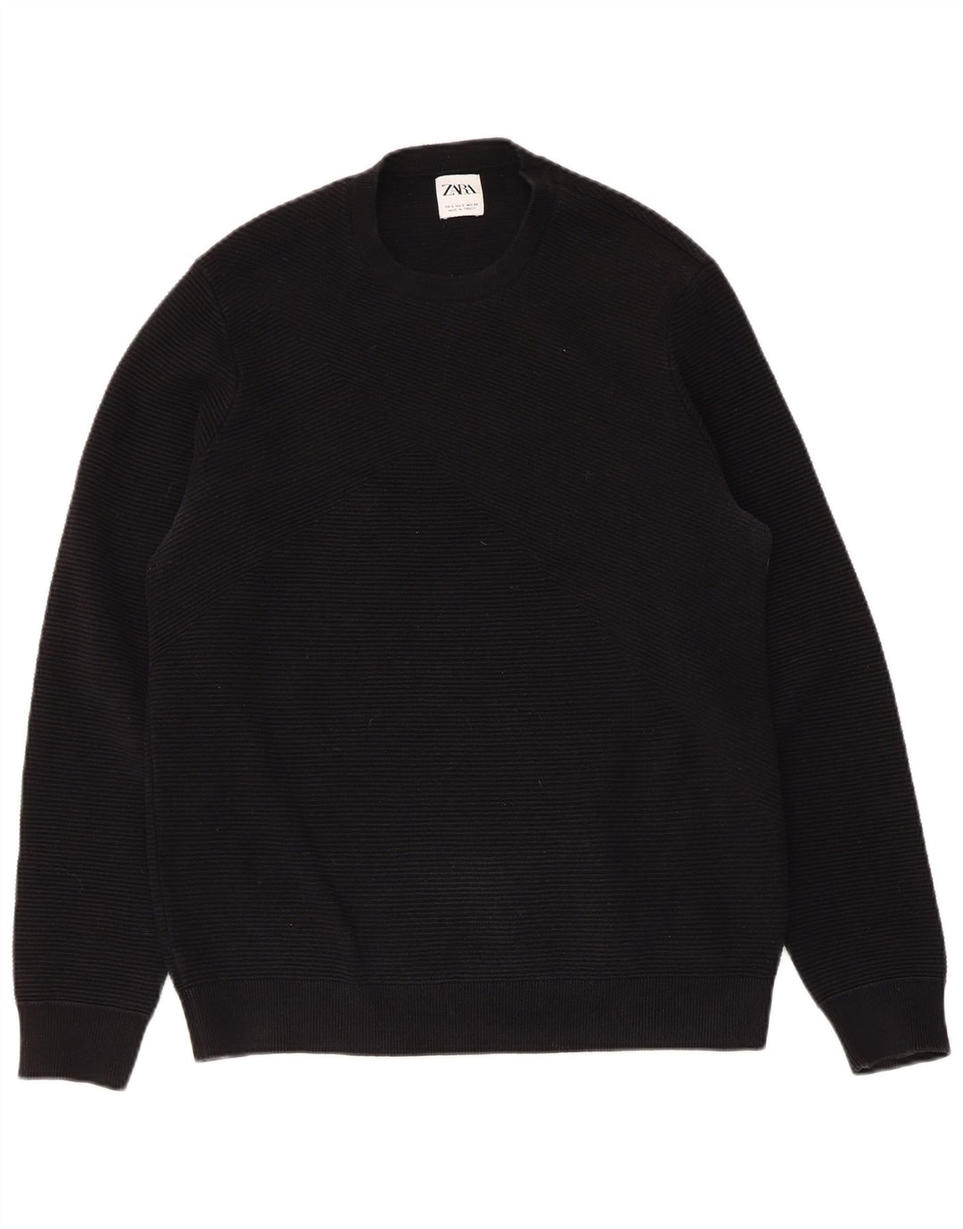 ZARA Mens Crew Neck Jumper Sweater Small Black Cotton