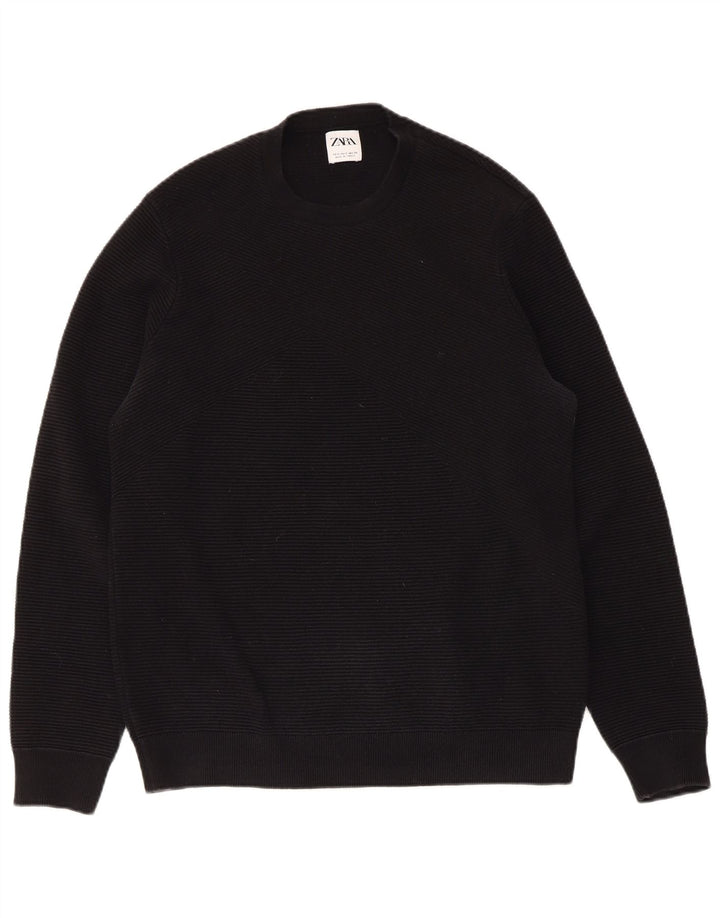 ZARA Mens Crew Neck Jumper Sweater Small Black Cotton