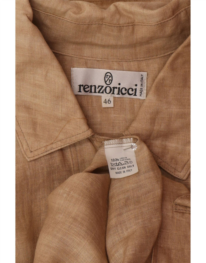 Vintage Womens Oversized Bomber Jacket IT 46 Large Beige Linen