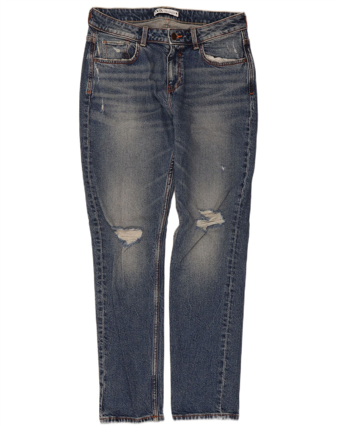 Zara Womens Distressed Straight Jeans EU 38 Small W30 L28 Blue Cotton