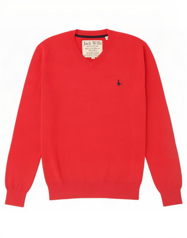 Jack Wills Mens V-Neck Jumper Sweater Large Red Cotton