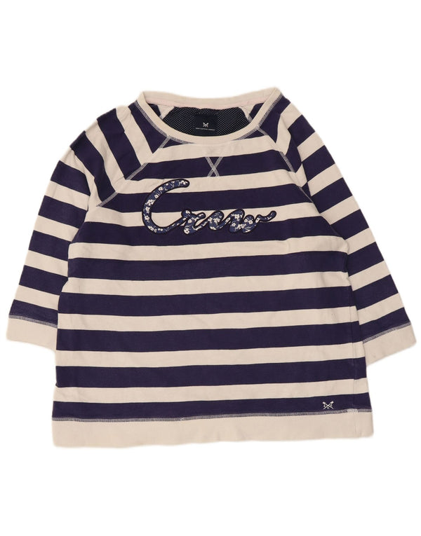 Crew Clothing Womens Graphic Top 3/4 Sleeve UK 16 Large Navy Blue Striped