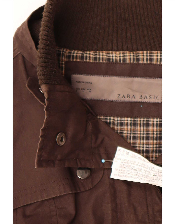Zara Womens Utility Jacket UK 14 Large Brown Cotton