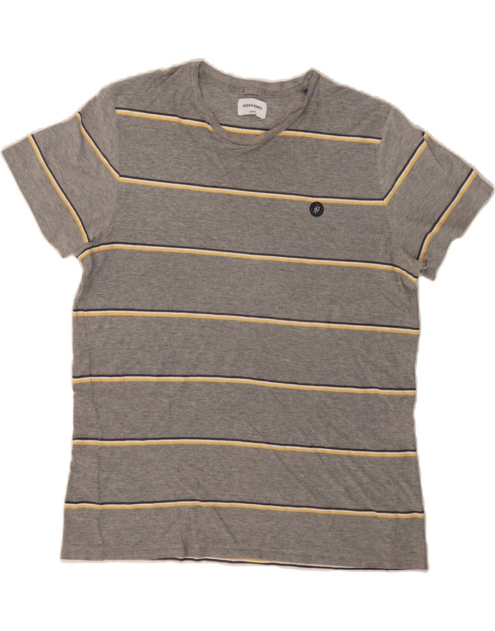 JACK & JONES Mens T-Shirt Top XL Grey Striped Cotton Vintage Jack & Jones and Second-Hand Jack & Jones from Messina Hembry 