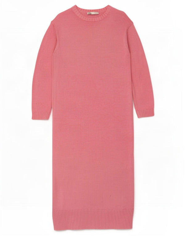 Zara Womens Oversized Jumper Dress UK 10 Small Pink Cotton