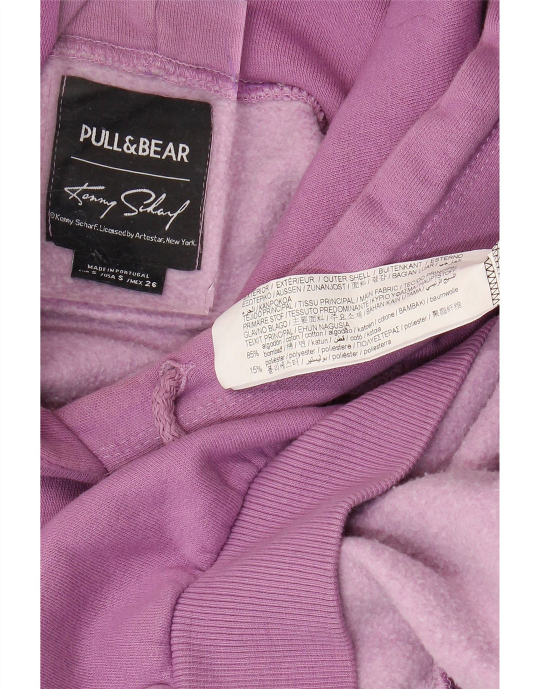 Pull & Bear Mens Graphic Loose Fit Hoodie Jumper Small Purple Cotton