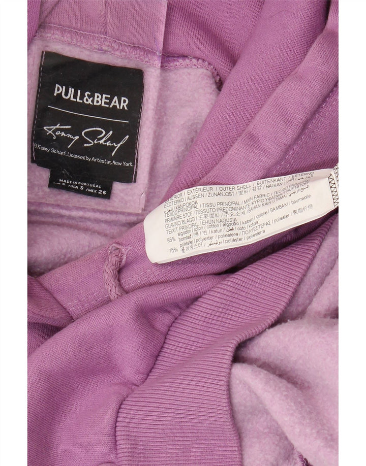 Pull & Bear Mens Graphic Loose Fit Hoodie Jumper Small Purple Cotton