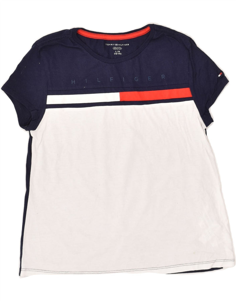 TOMMY HILFIGER Girls Graphic T-Shirt Top 12-13 Years Large Navy Blue | Vintage Tommy Hilfiger | Thrift | Second-Hand Tommy Hilfiger | Used Clothing | Messina Hembry 