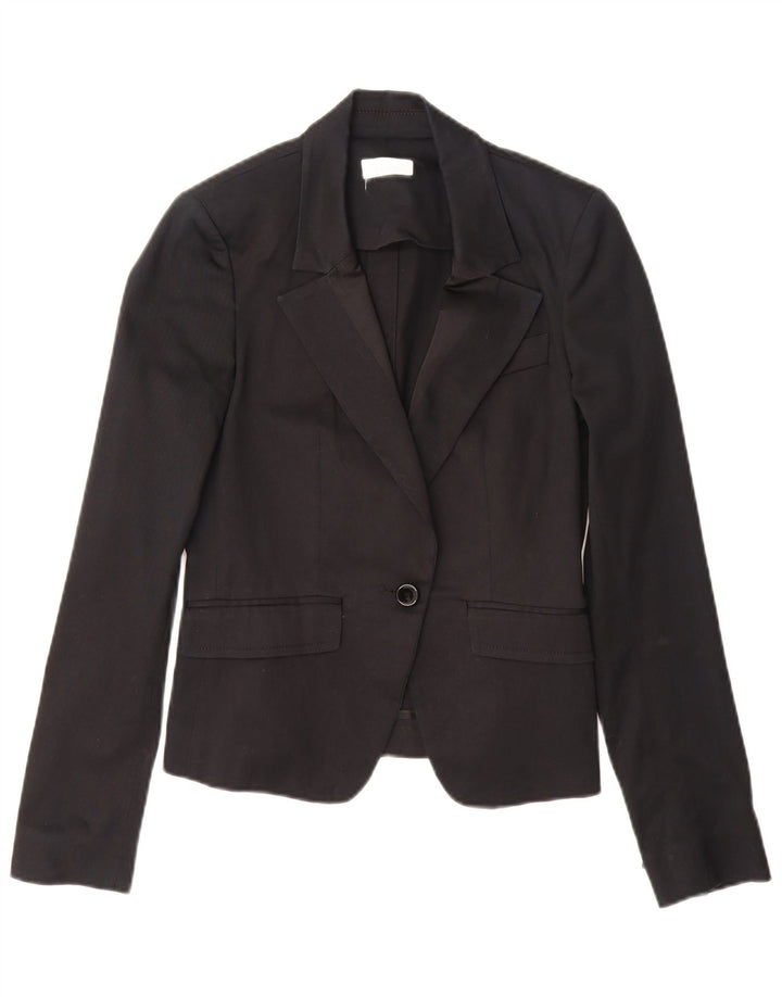 PINKO Womens 1 Button Blazer Jacket UK 10 Small Black Cotton
