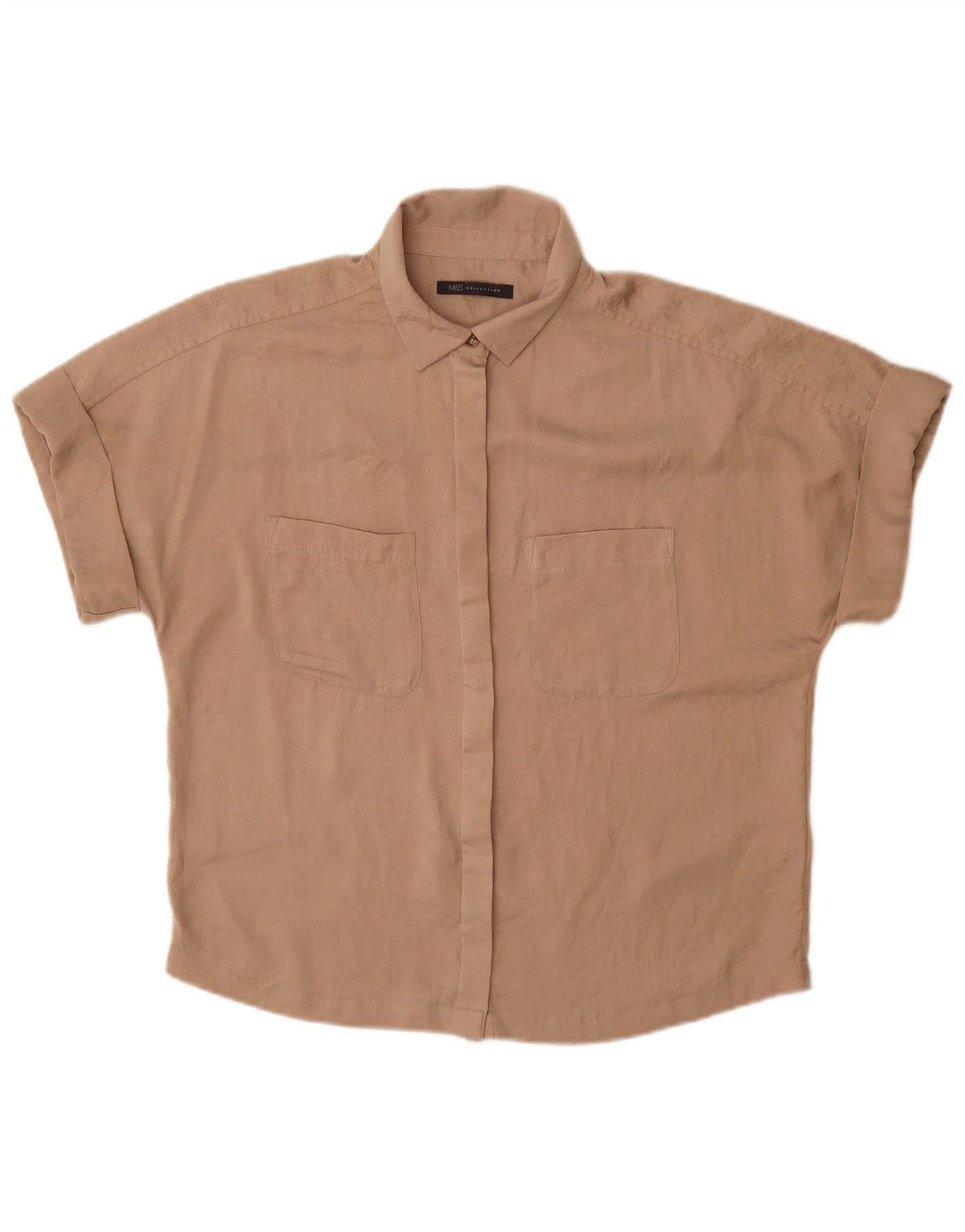 Marks & Spencer Womens Short Sleeve Shirt Blouse UK 10 Small Brown