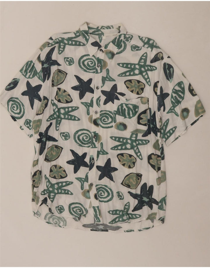 VINTAGE Mens Abstract Pattern Short Sleeve Shirt XL White Vintage Vintage and Second-Hand Vintage from Messina Hembry 