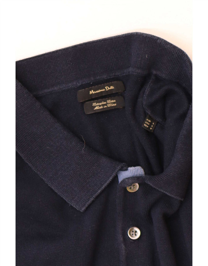 Massimo Dutti Mens Short Sleeve Polo Neck Jumper Sweater Large Navy Blue