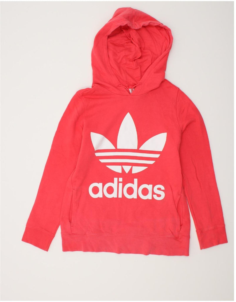 ADIDAS Womens Graphic Hoodie Jumper UK 14 Medium Red Cotton | Vintage Adidas | Thrift | Second-Hand Adidas | Used Clothing | Messina Hembry 