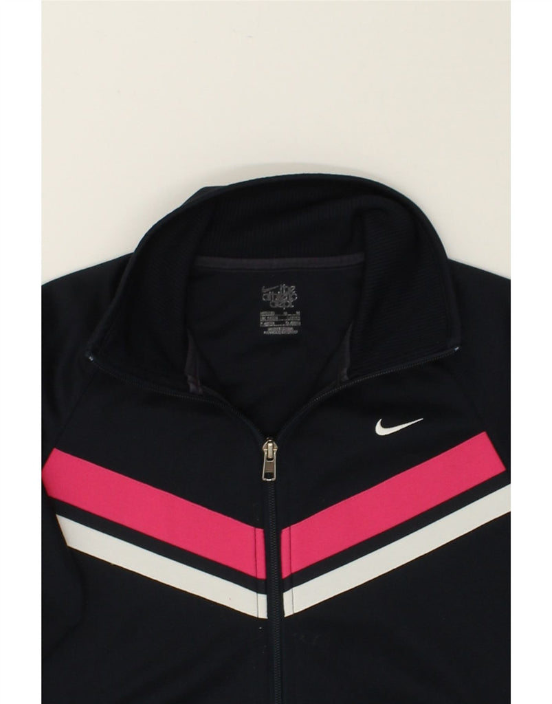 NIKE Womens Tracksuit Top Jacket UK 12/14 Medium Navy Blue Striped | Vintage Nike | Thrift | Second-Hand Nike | Used Clothing | Messina Hembry 