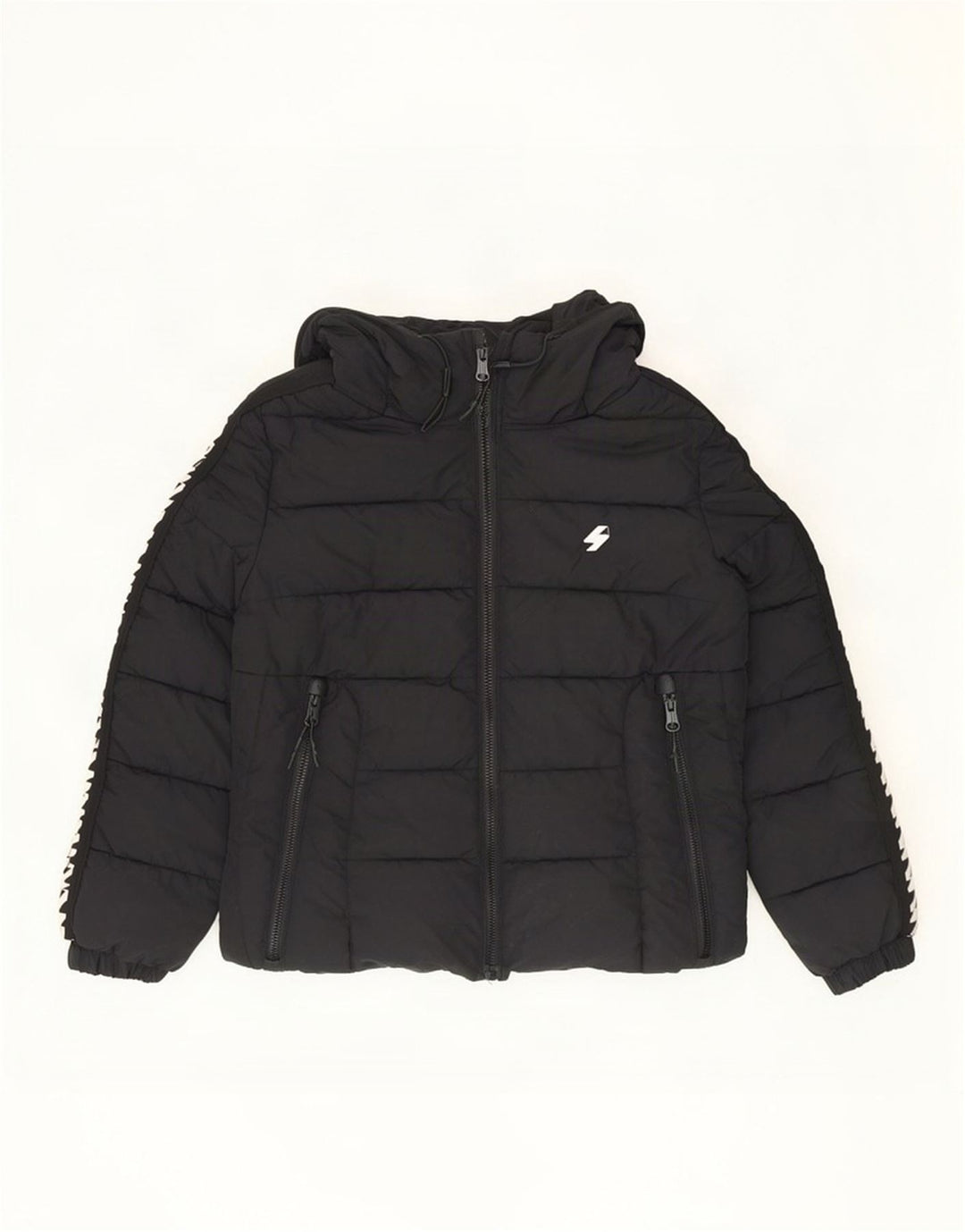 Superdry Womens Graphic Hooded Padded Jacket UK 8 Small Black Polyester