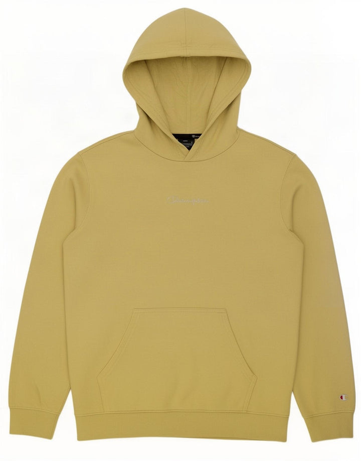 Champion Mens Hoodie Jumper Large Yellow Cotton