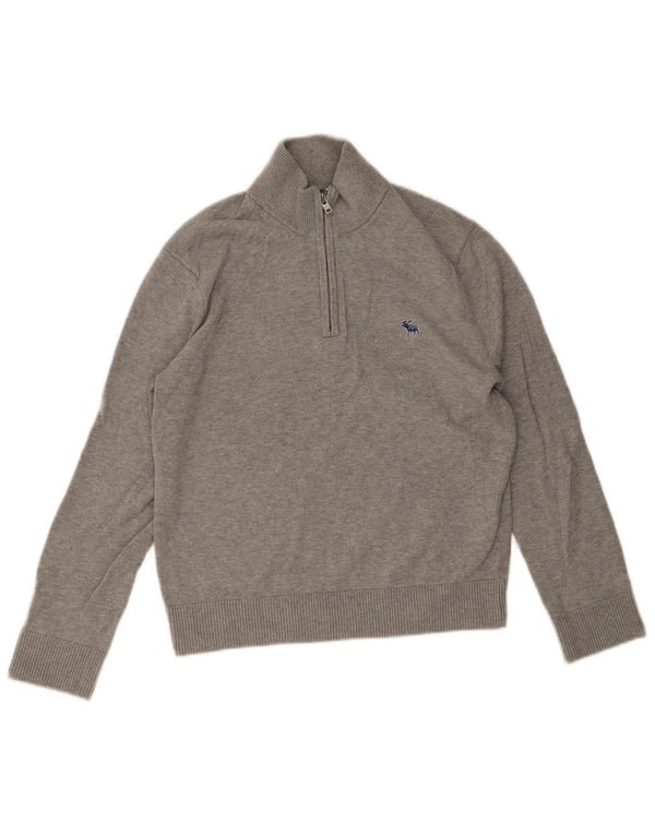ABERCROMBIE & FITCH Womens Zip Neck Jumper Sweater UK 6 XS Grey Flecked