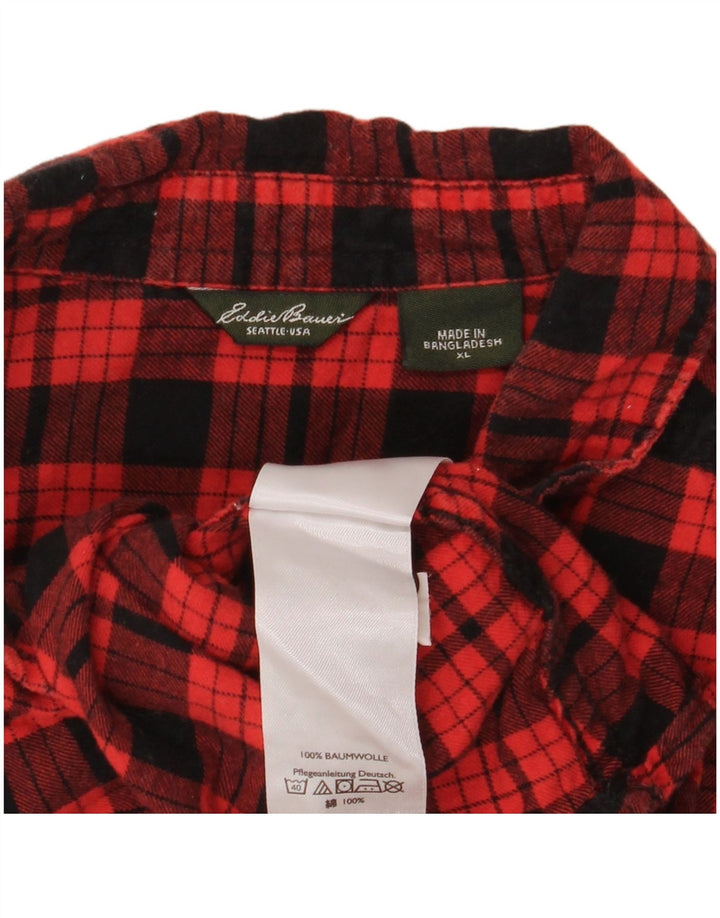 Eddie Bauer Womens Flannel Shirt UK 18 XL Red Check Cotton
