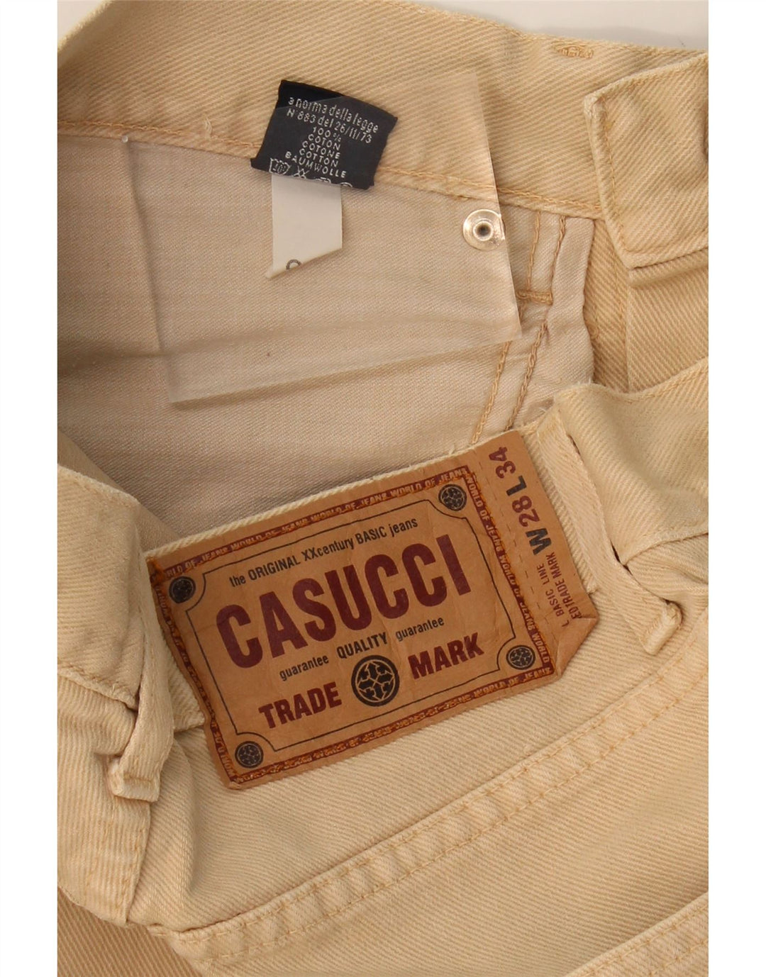 CASUCCI Mens Straight Jeans W28 L34 Beige Cotton