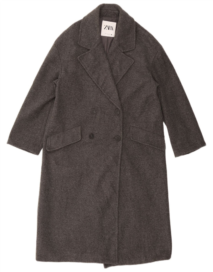 ZARA Womens Oversized Double Breasted Coat UK 6 XS Grey Polyester