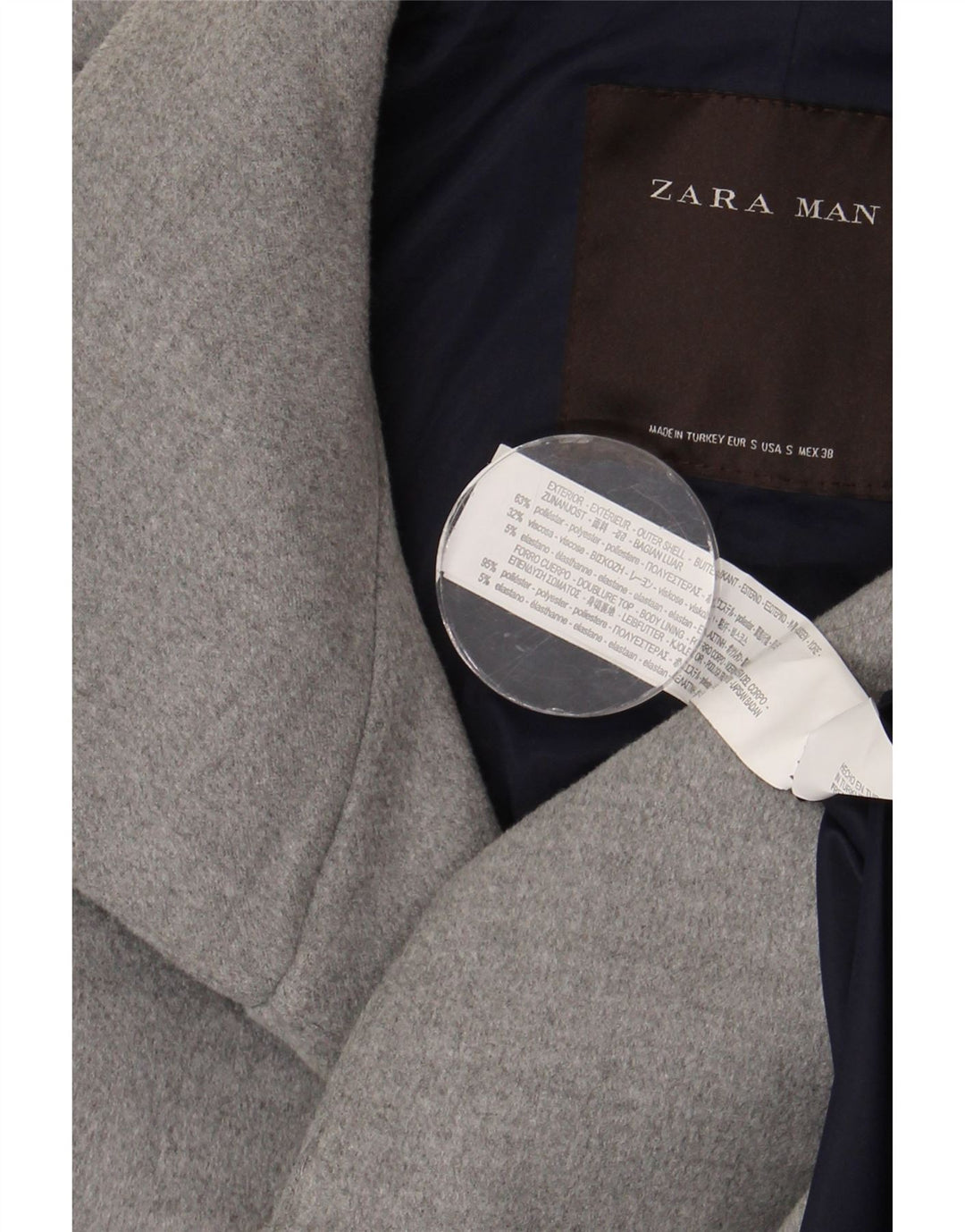 Zara Mens Overcoat UK 36 Small Grey Polyester