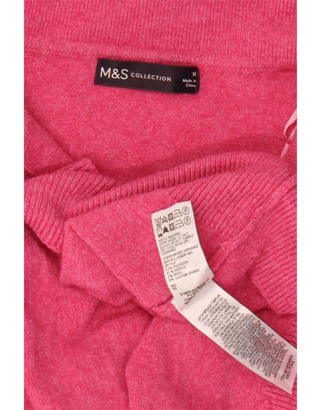 Marks & Spencer Womens Polo Neck Jumper Sweater UK 14 Medium Pink Polyester