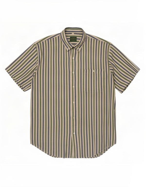 Green Leaves Mens Short Sleeve Shirt XL Pinstripe Silk