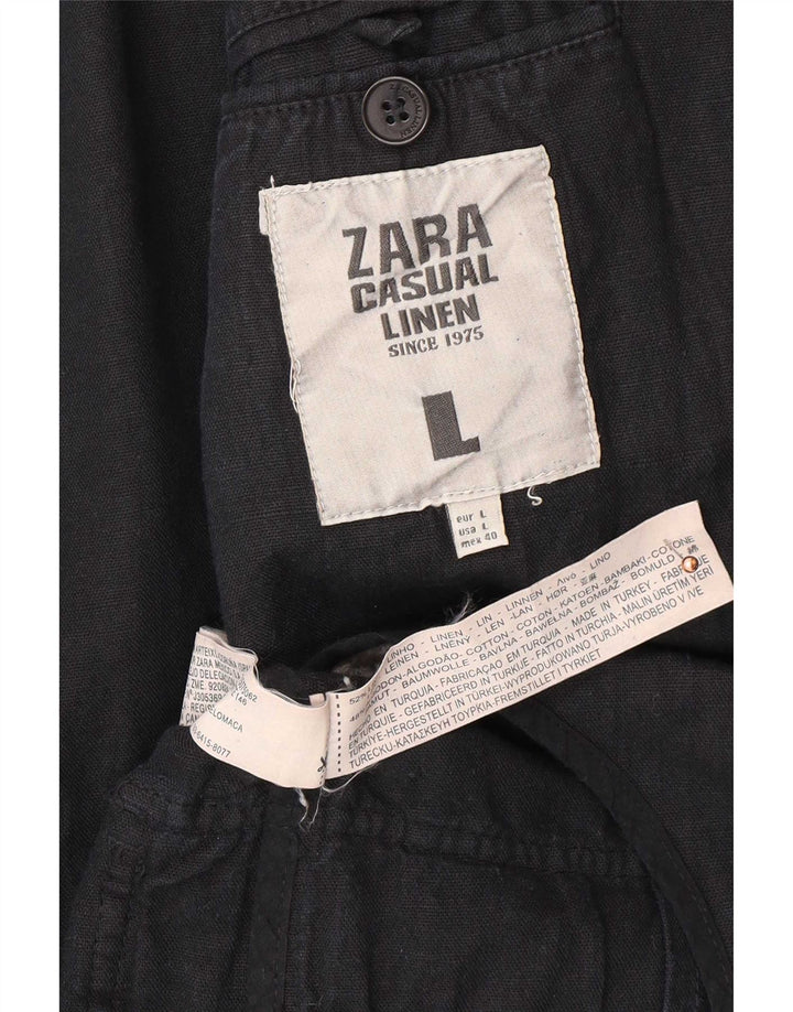 Zara Mens 3 Button Blazer Jacket UK 40 Large Navy Blue Linen