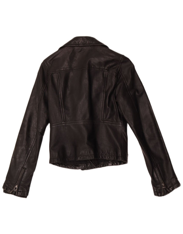 Vintage Womens Crop Leather Biker Jacket UK 10 Small Black Leather