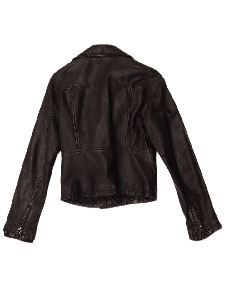 Vintage Womens Crop Leather Biker Jacket UK 10 Small Black Leather