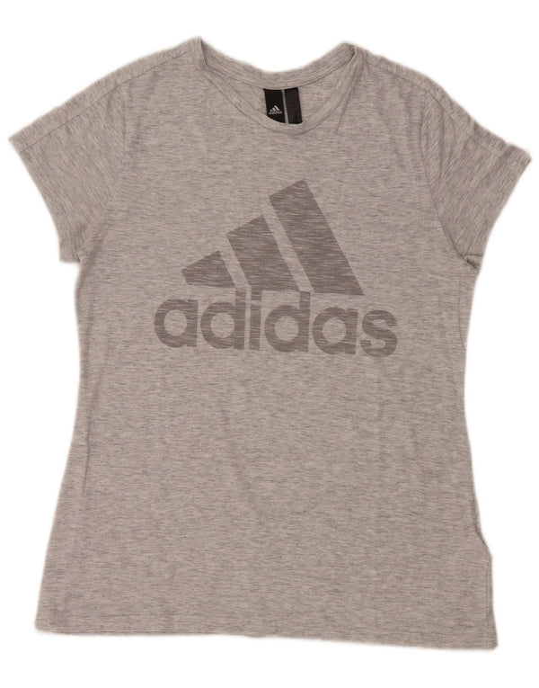 ADIDAS Womens Graphic T-Shirt Top UK 12/14 Medium Grey Flecked Polyester
